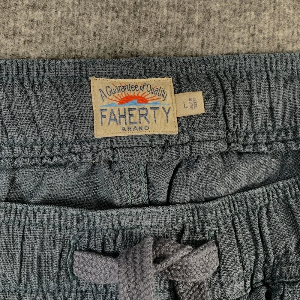 Faherty Linen Pants Men Large Blue Pull On Drawstring Preppy Modern